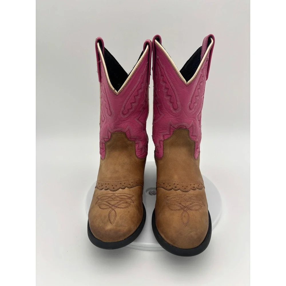 OLD WEST Pink Cowboy Boots Girl Cowgirl Western Leather Kids Round Toe‎ 13.5